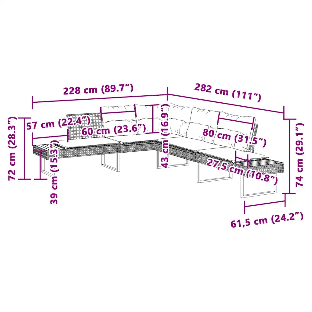 Set Divani da Giardino 2 pz con Cuscini Grigio Polyrattan Vetro