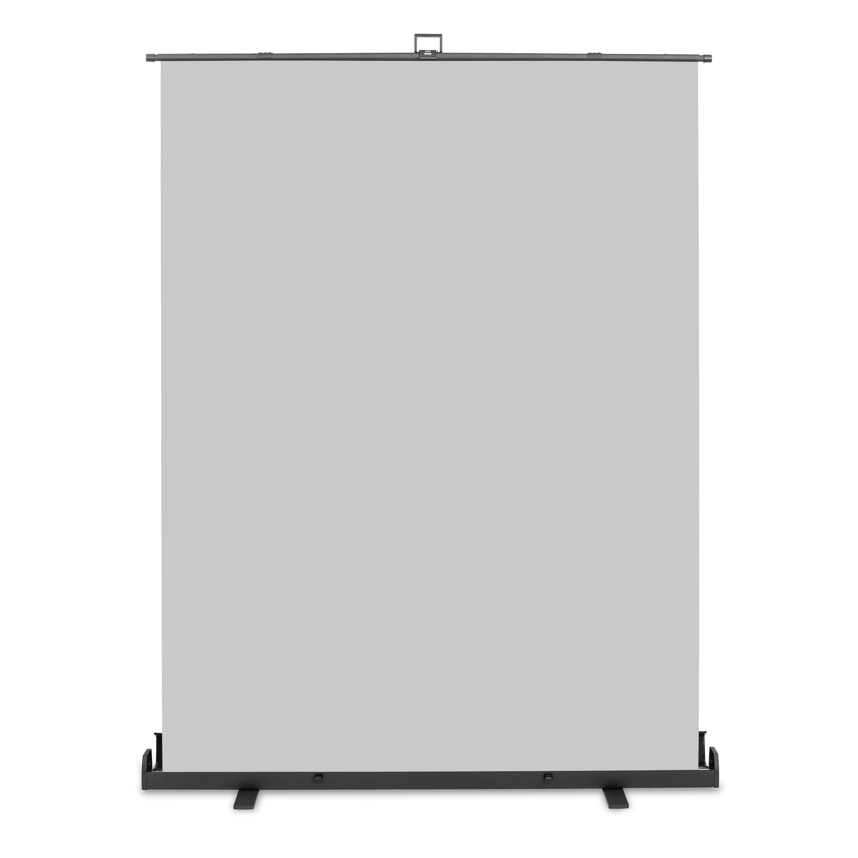 Fondale fotografico roll-up grigio 165x220, sfondo portatile con scatola di trasporto per fotoshooting, sistema autoportante, telo ingualcibile per studio fotografico