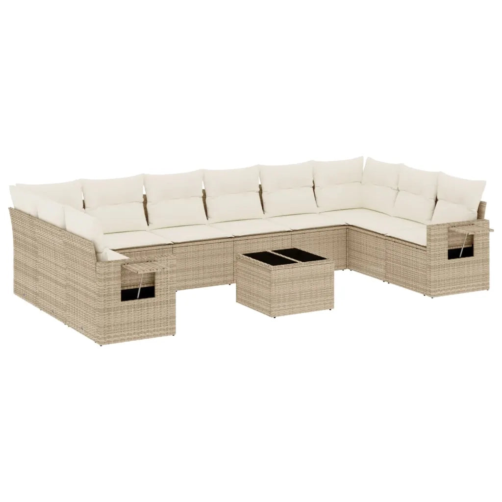 Set Divani da Giardino 11 pz con Cuscini Beige in Polyrattan 3220677