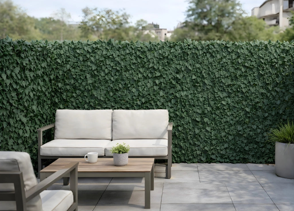 Rotolo Edera Finta Sempreverde Siepe Foglie Ornamentali Frangivista Coprente Per Recinzione - 1x3mt - Verde