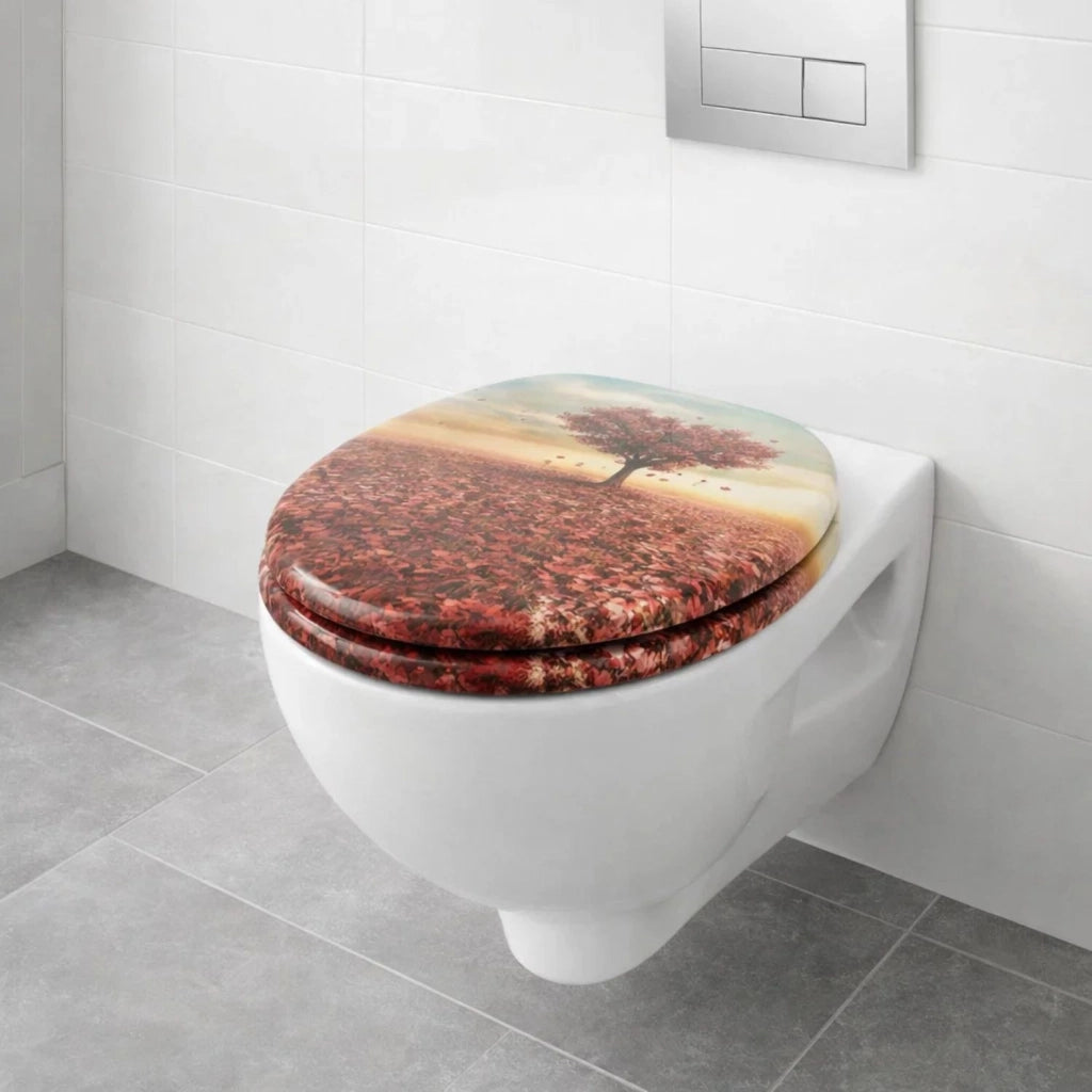 Sedile wc copri vater universale frizionato fantasia in mdf chiusura rallentata *** fantasia autumn heart, confezione 1