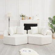 Poltrona lounge modulare esagonale beige in ciniglia con tre cuscini