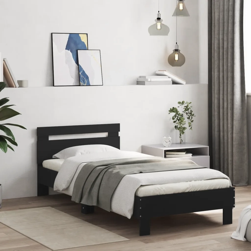 Giroletto con Testiera-Struttura Letto con testiera Nero 75x190 cm in Legno Multistrato 683961