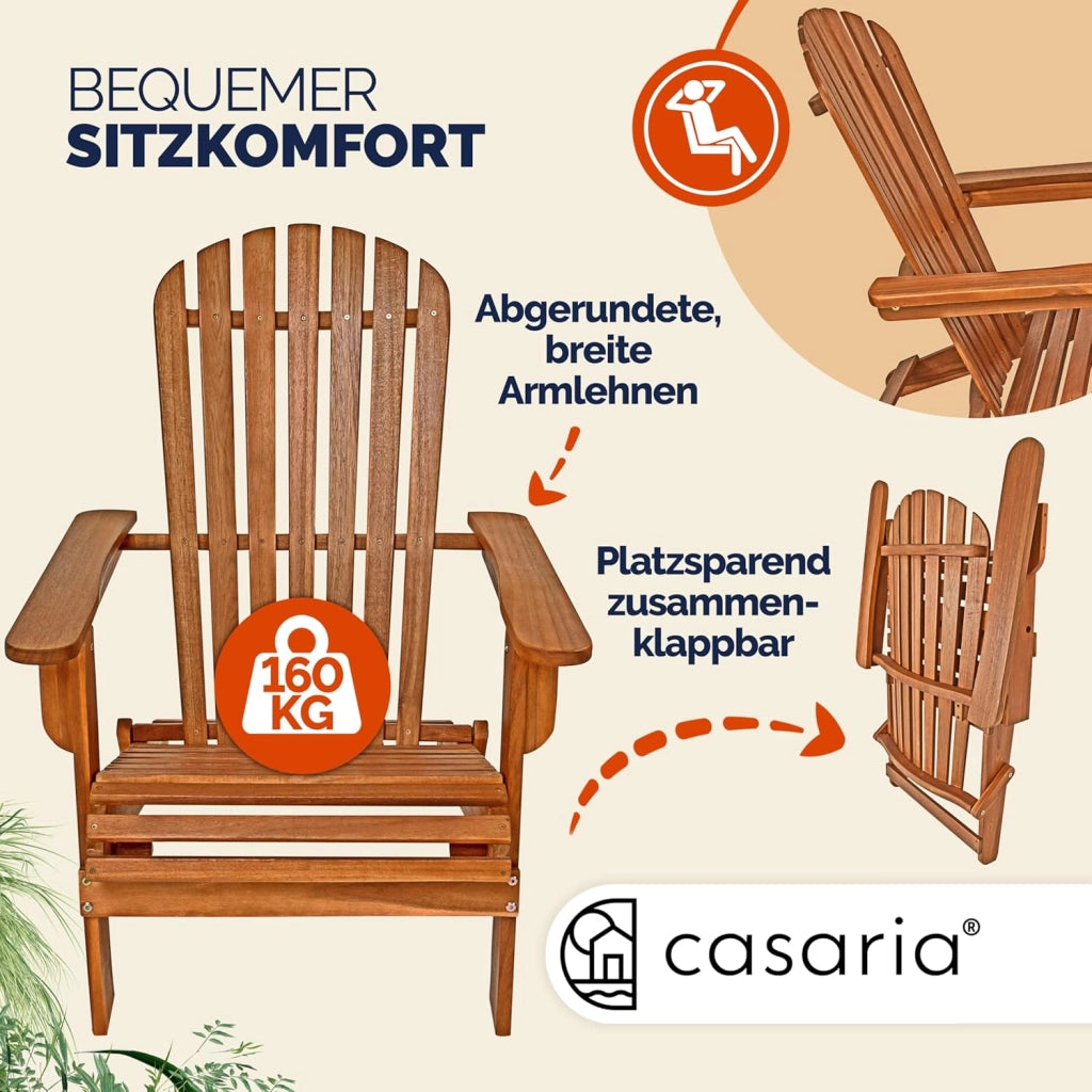 2x Sedia Prendisole Relax Set Pieghevole Adirondack da Giardino Sdraio Mare Legno di Acacia
