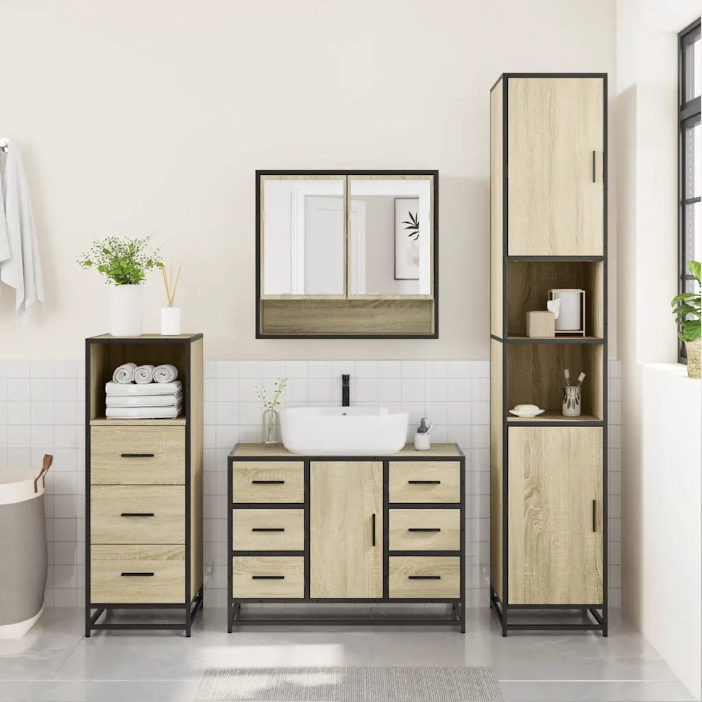 Set Mobili da Bagno 3 pz Rovere Sonoma in Legno Multistrato 3301111