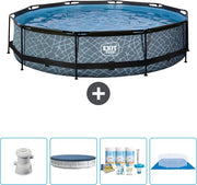Piscina Rond Stone Frame - 360 x 76 cm - Inclusa Pompa Copertura - Kit Manutenzione - Copertura Fondazione - Ora a prezzo speciale