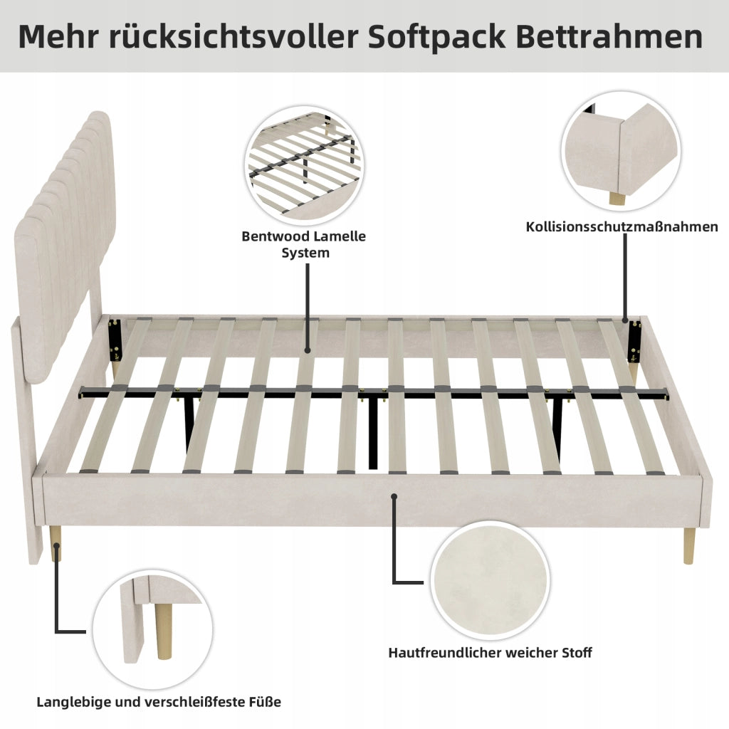 Letto imbottito 160x200 - Xylo - Beige minimalista