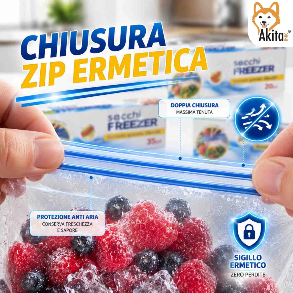 Akitaink Sacchetti Freezer Zip 60 Pz Misure Assortite