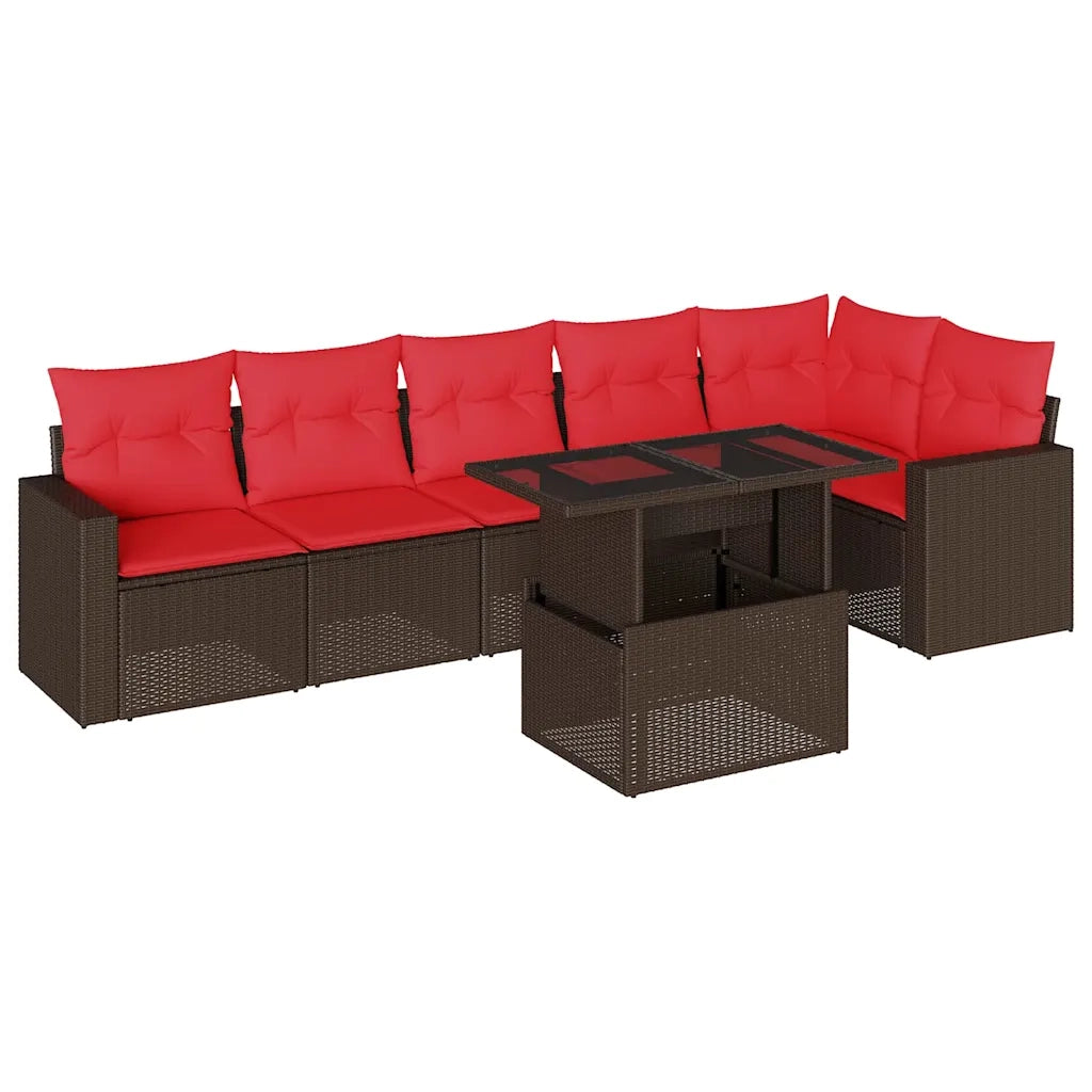 Set Divani da Giardino 7 pz con Cuscini Marrone in Polyrattan 3267294