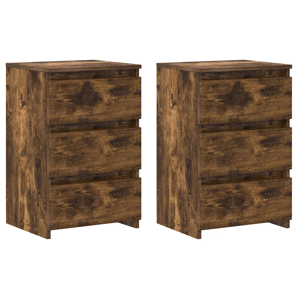 Set di 2 Comodini | Armadio da Notte | Mobiletto da notte Rovere Fumo 40x35x62,5 cm in Legno Multistrato
