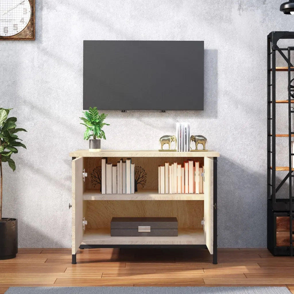 Mobile TV con Ante Rovere Sonoma 60x35x45 cm Legno Massello di Acacia 826296