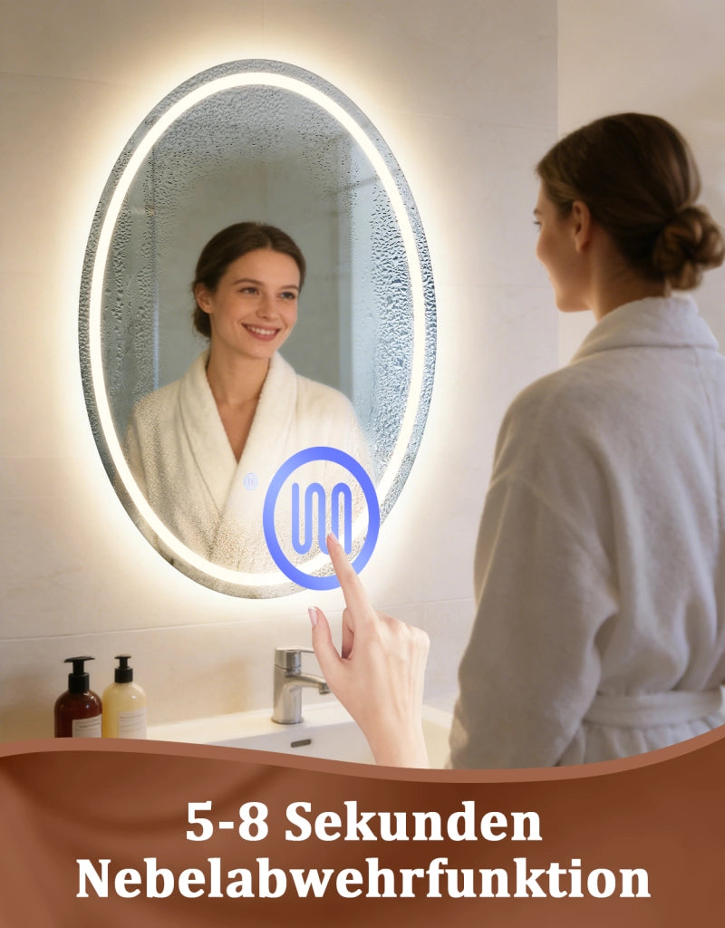 ZMH Specchio da bagno ovale con luce LED 60x80 cm parete IP44 touch antiappannamento dimmerabile 3000K-6500K