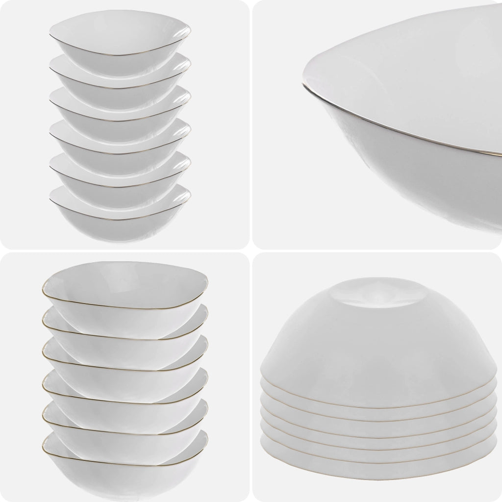 Set di 6 ciotole da insalata in vetro KADAX da 19 cm, colore bianco e oro.