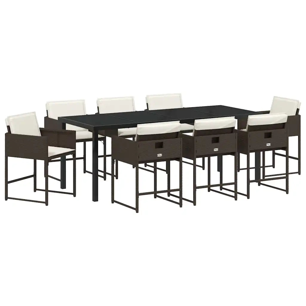 Set da Pranzo per Giardino 9 pcs Marrone polyrattan 3380728