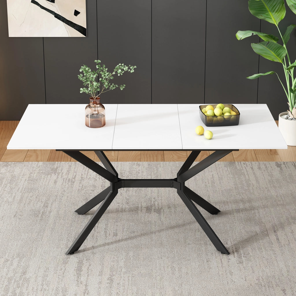 Tavolo da pranzo allungabile per 4-6 persone con piano estensibile stile moderno in MDF bianco con gambe nere