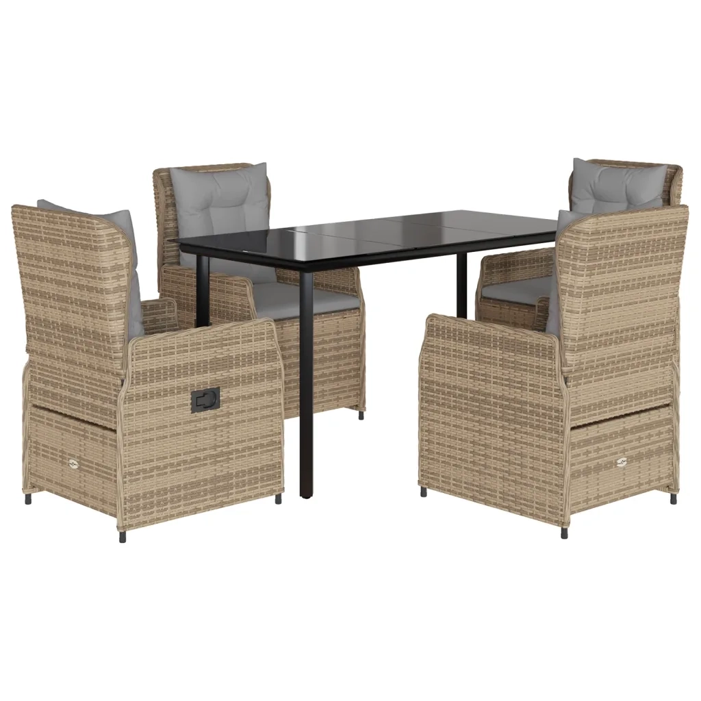 Set da Pranzo da Giardino 5 pz con Cuscini Beige in Polyrattan
