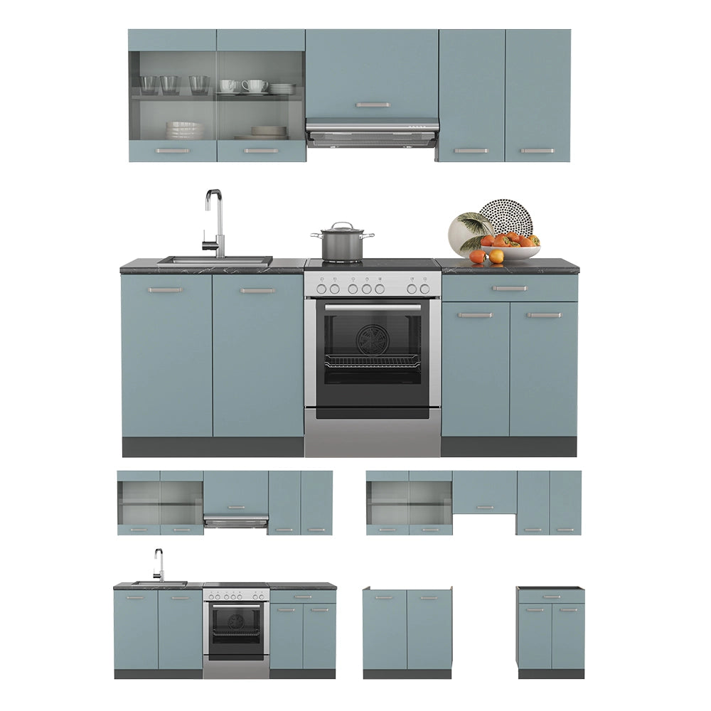 Vicco Cucina componibile Blu-grigio/antracite 200 cm Senza piano di lavoro