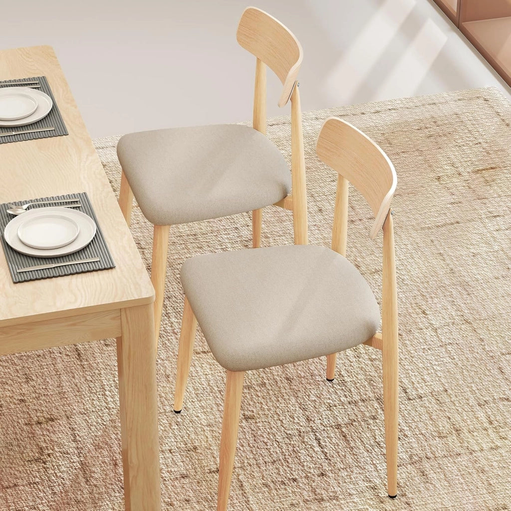 Set di 2 Sedie da Pranzo Moderne, Sedie Rivestite in Tessuto di Lino con Gambe in Metallo Robusto, Seduta Imbottita, Schienale Curvo, Sedia senza Braccioli per Sala da Pranzo e Soggiorno