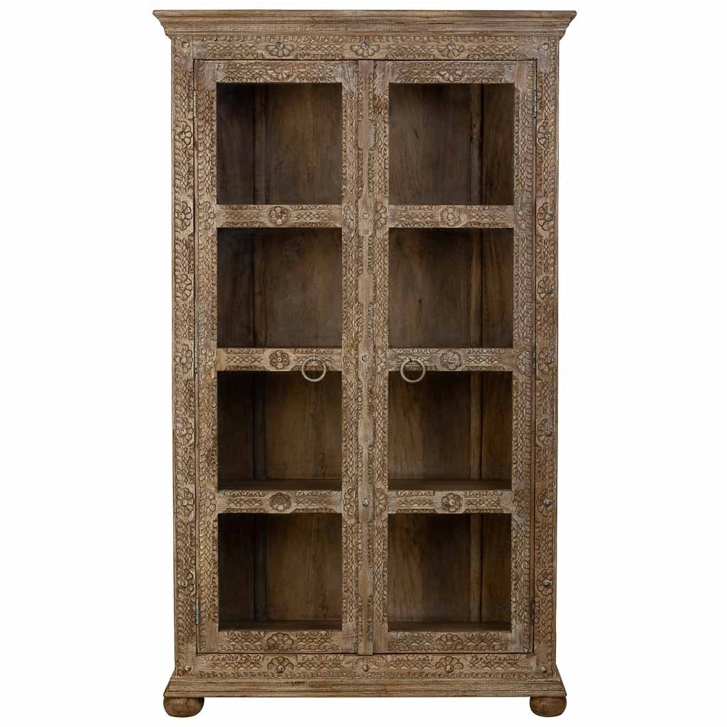 Vetrina in vetro e legno marrone fatta a mano 106x43x180