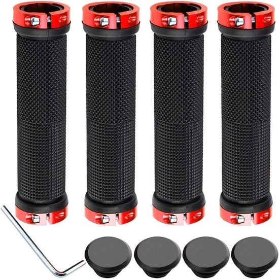 Manubri da mountain bike in alluminio con manici antiscivolo, rosso - Set da 2 pezzi