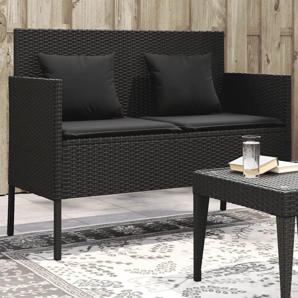 Panchina da Giardino | Panca da Giardino con Cuscini Nera in Polyrattan
