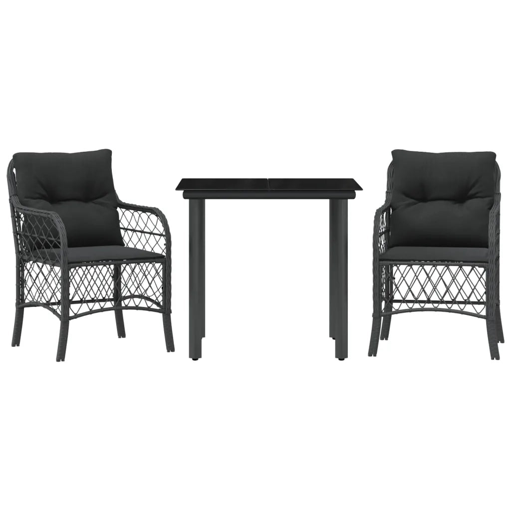 Set da BistrÃ² 3 pz con Cuscini Nero in Polyrattan