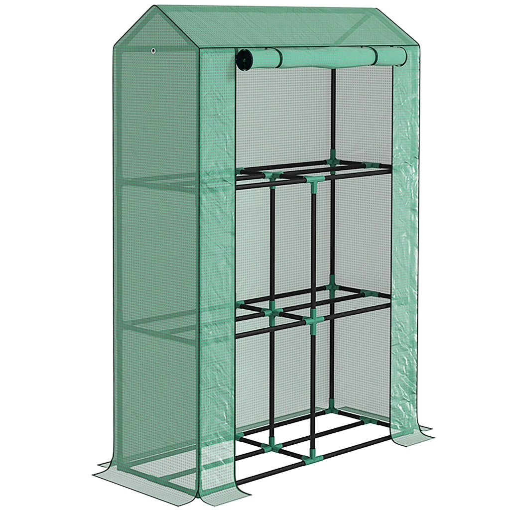 Serra da balcone con ripiani a 3 livelli e porta arrotolabile, struttura in acciaio, 100 x 40 x 150 cm