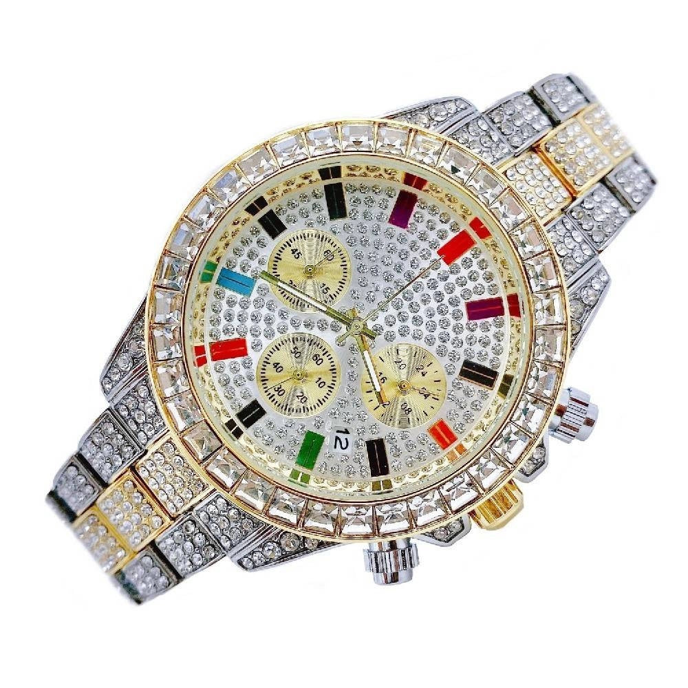 Trade Shop - Orologio Polso Unisex Quarzo Acciaio Data Diamond Brillantini Strass Silver Oro -