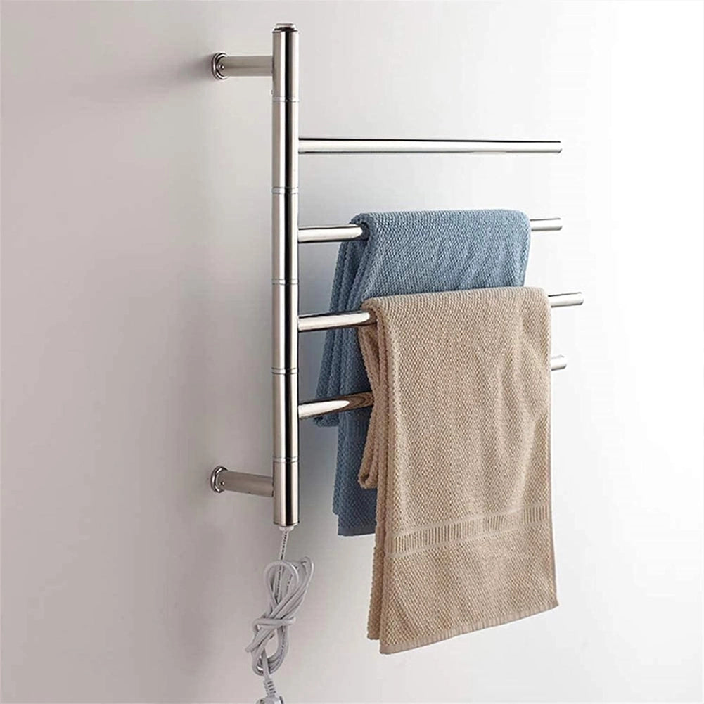 Termoarredo Elettrico 50W Scaldasalviette con 4 Ganci Girevoli Cromo Lucido