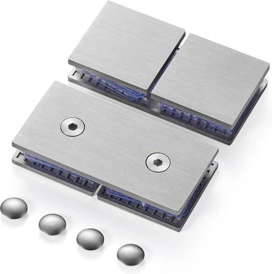 Connettore quadrato senza cornice in vetro - Pannello vetroresina fissa - Connessione vetro-vetro angolare - Acciaio inossidabile 304 - Diametro vetro 8-12 mm - 2 pezzi - Acciaio borchiellato a nichel