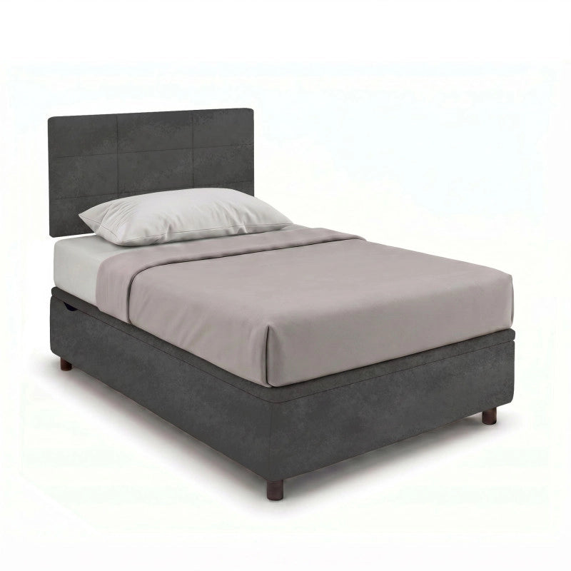 Letto imbottito Piazza e mezzo 120x200 cm Square - Contenitore,Microfibra,Grigio