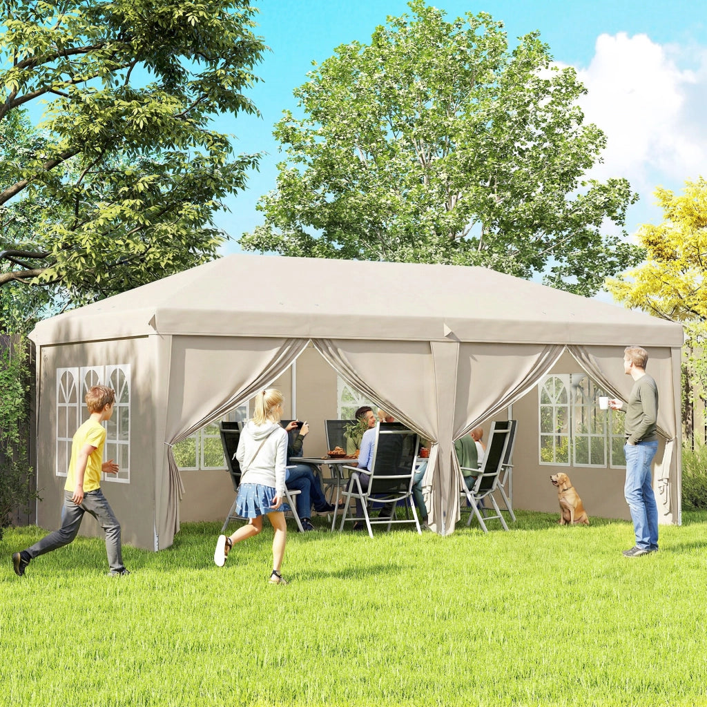 Tonnelle da giardino pieghevole 6x3m con paraventi UV ¨C zephmum ¨C beige