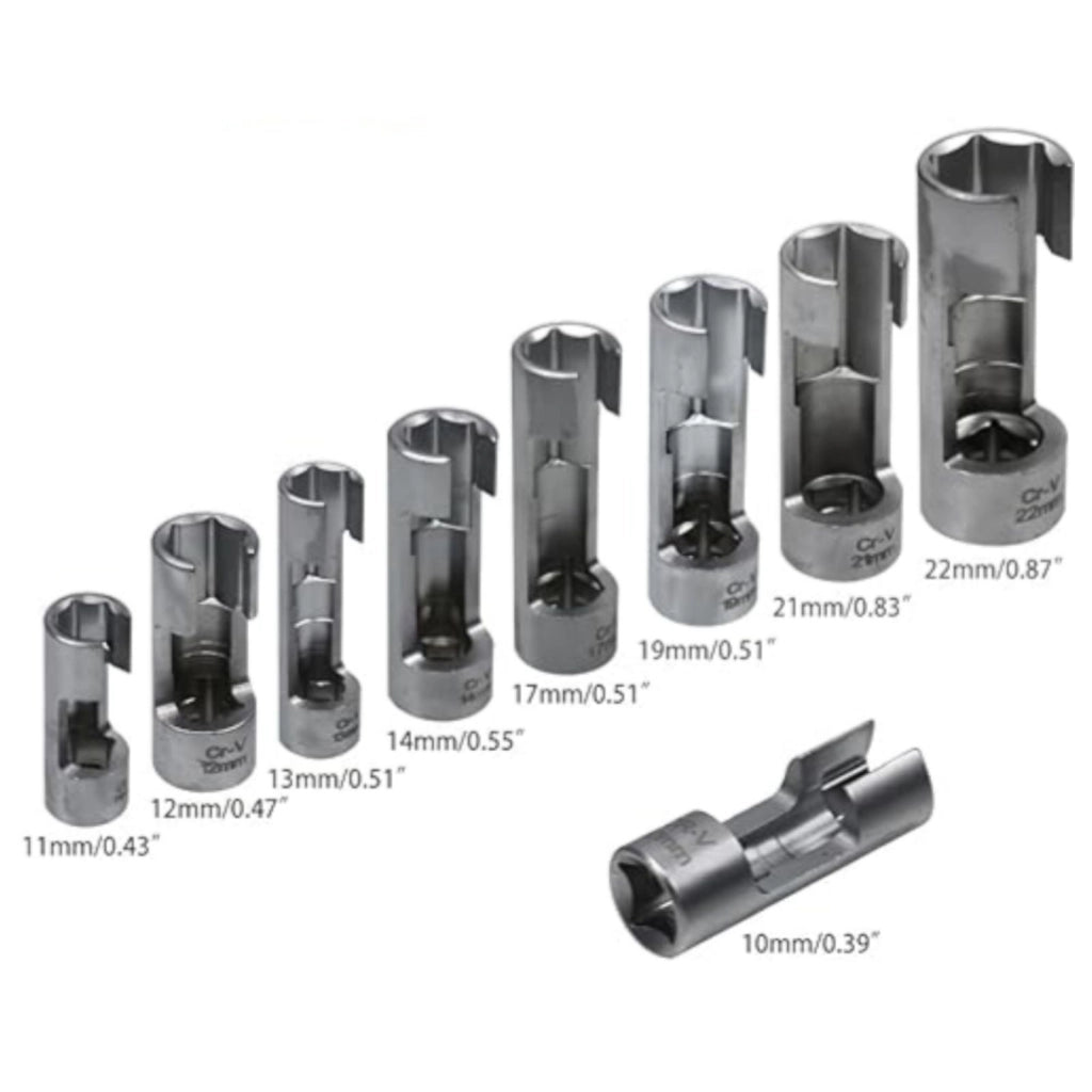 Kit 9 Chiavi a Bussola per iniettori Diesel da 10-22mm Attacco 1/4" 3/8" 1/2"