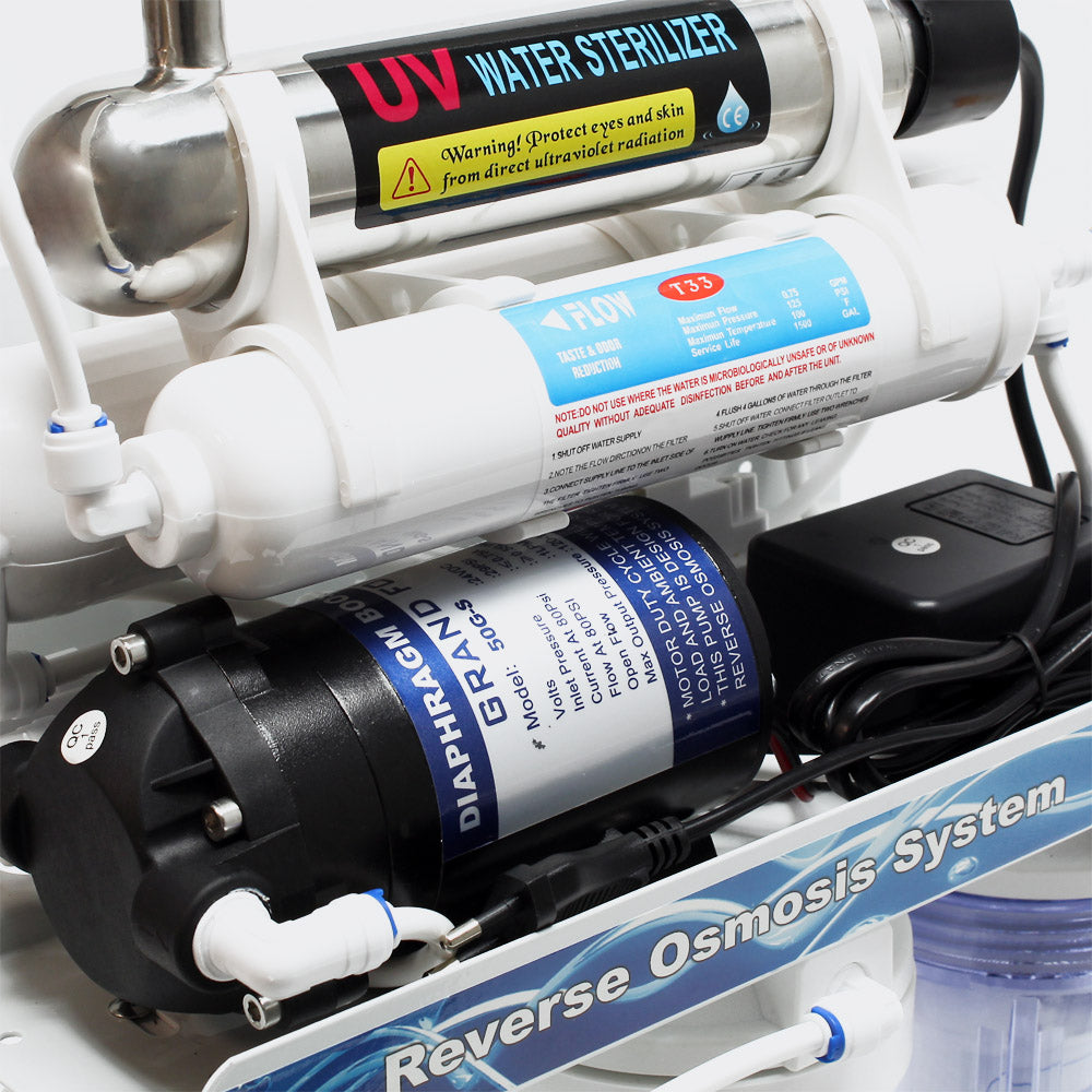 Naturewater Impianto osmosi inversa a 6 stadi 180 l/giorno con chiarificatore UV e pompa di spinta