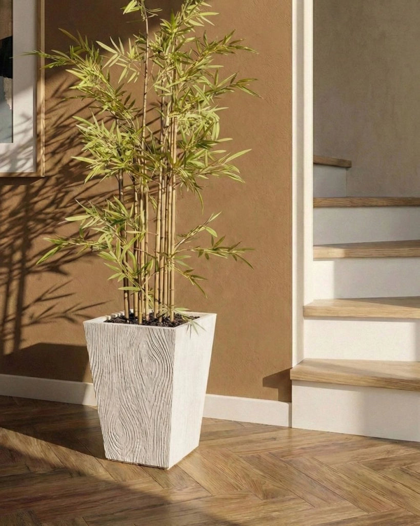 Vaso da fiori Beige chiaro Fioriera rotonda in fibra di argilla per uso interno ed esterno 42 x 42 x 50 cm Decorativa Design moderno Soggiorno Giardino
