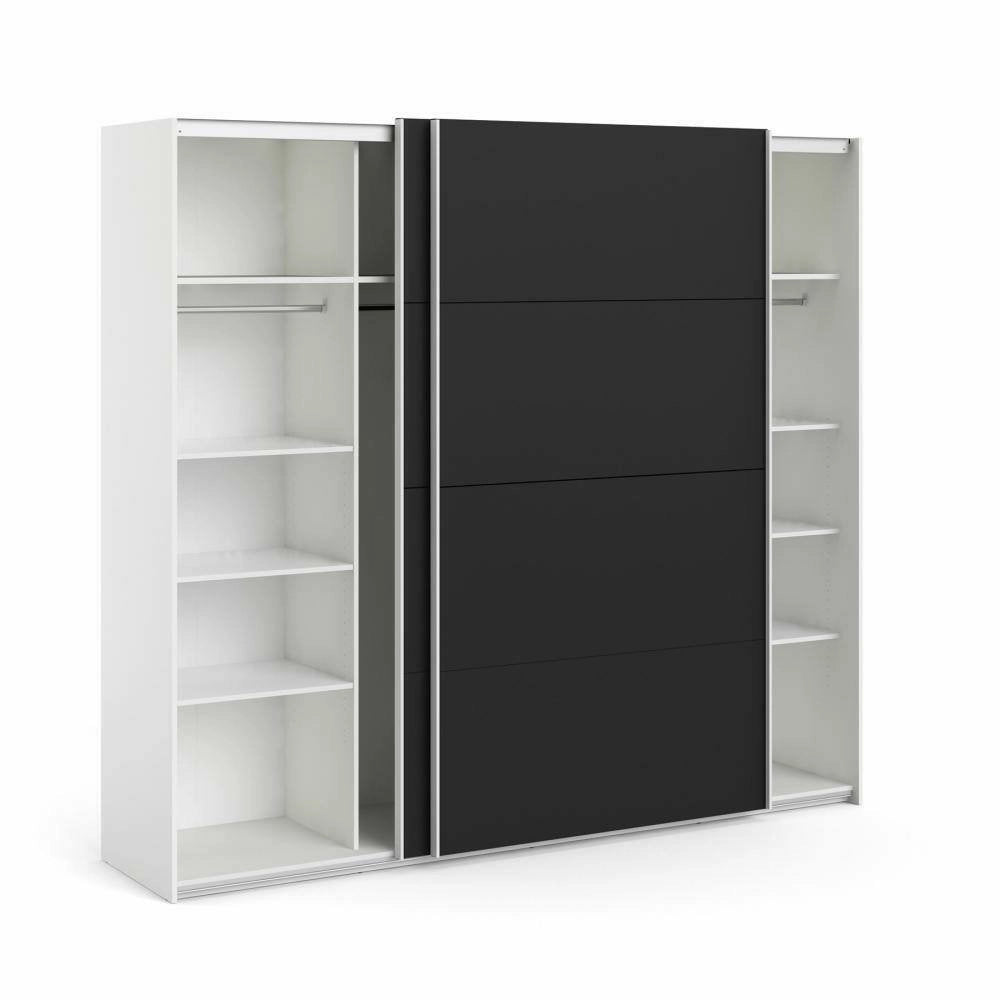 Guardaroba 2 ante Kauri, Mobile camera da letto, Cabina armadio portabiti, Armadio appendiabiti, 243x61 h220 cm, Bianco e Nero