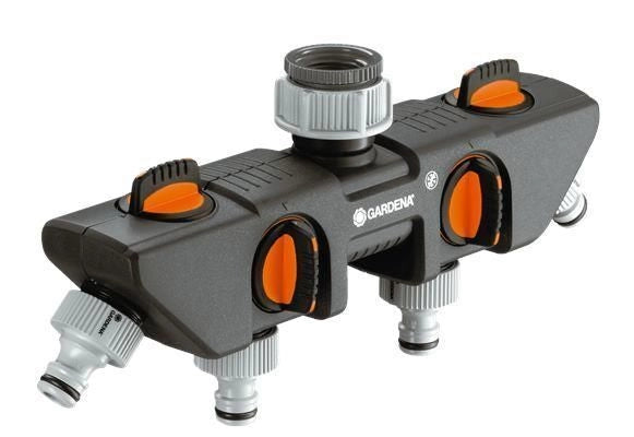 Gardena 8194-20 Distributore a 4 vie per rubinetto con attacchi 3-4'' e 1'' colore Grigio Arancione