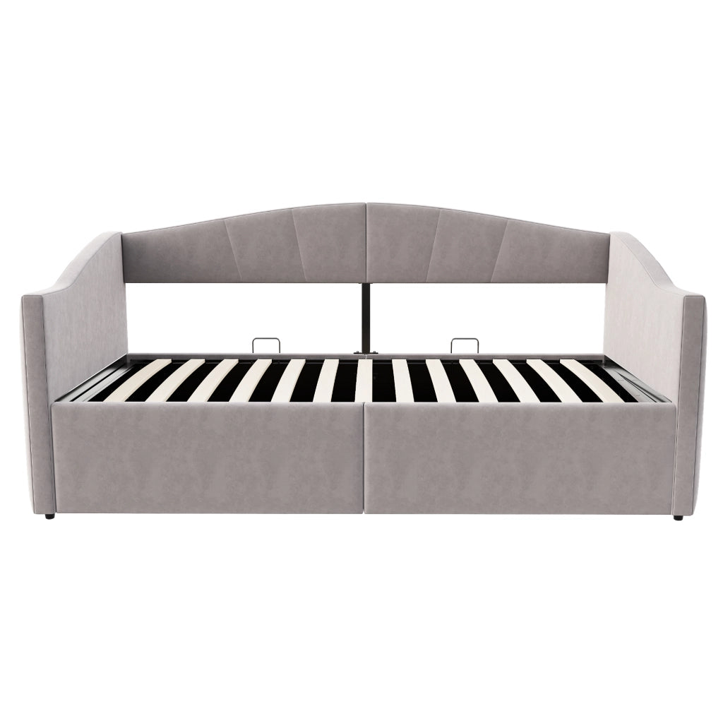 LETTO Contenitore Multifunzionale 90x200 cm in velluto grigio chiaro