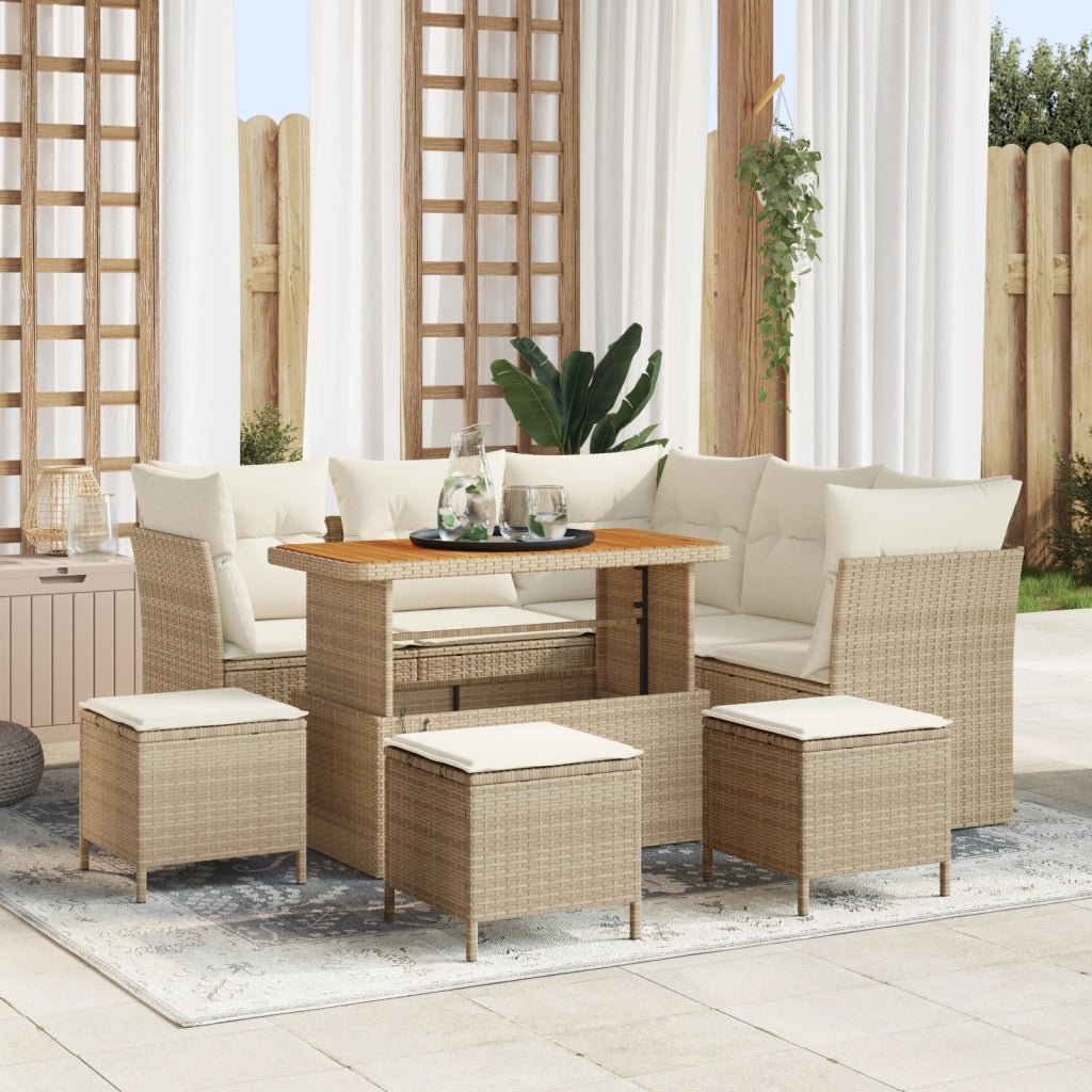 Set di 9 Pezzi Divano da Giardino con Cuscini Beige Rattan Polimerico Acacia