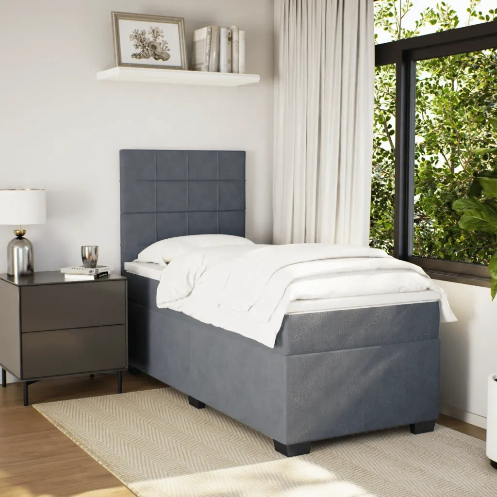 Giroletto a Molle con Materasso Grigio Scuro 90x200 cm Velluto
