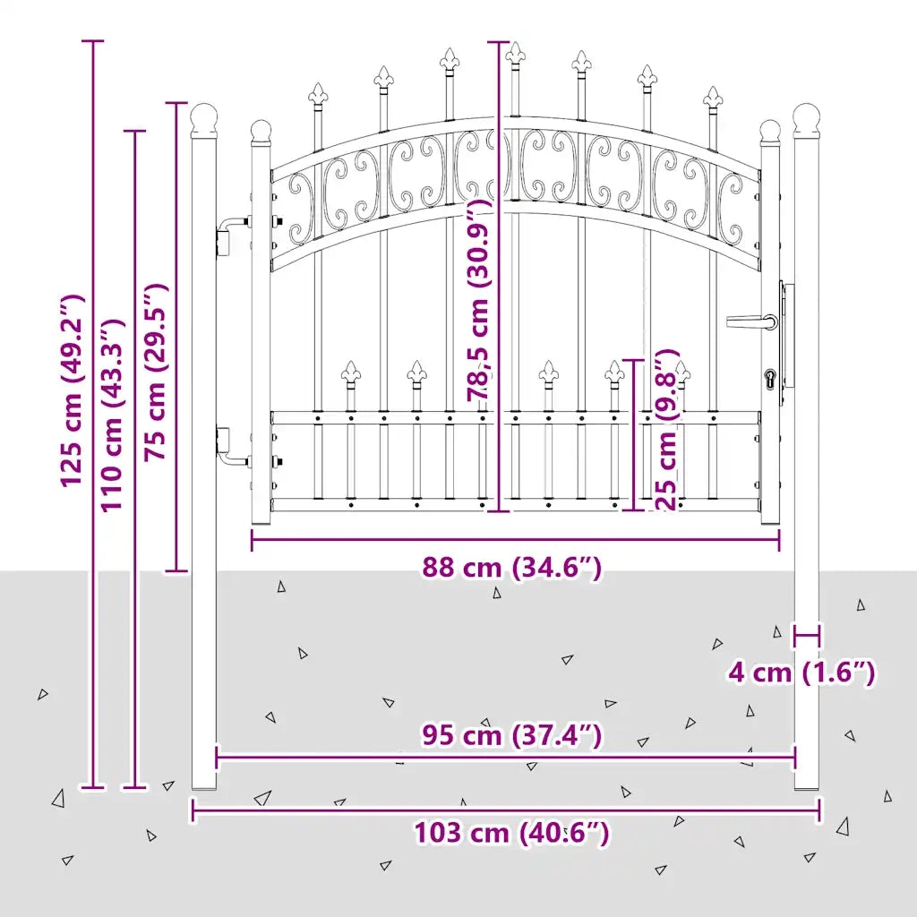 Recinzione Cancello con Punta a Lancia Nera 103x120cm Acciaio cod mxl 49957