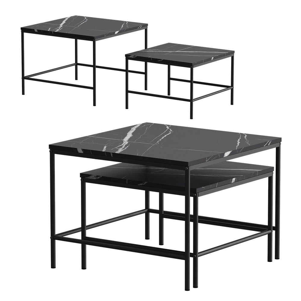 Vicco Tavolino da divano Marmo nero 60 x 60 cm 2 parti