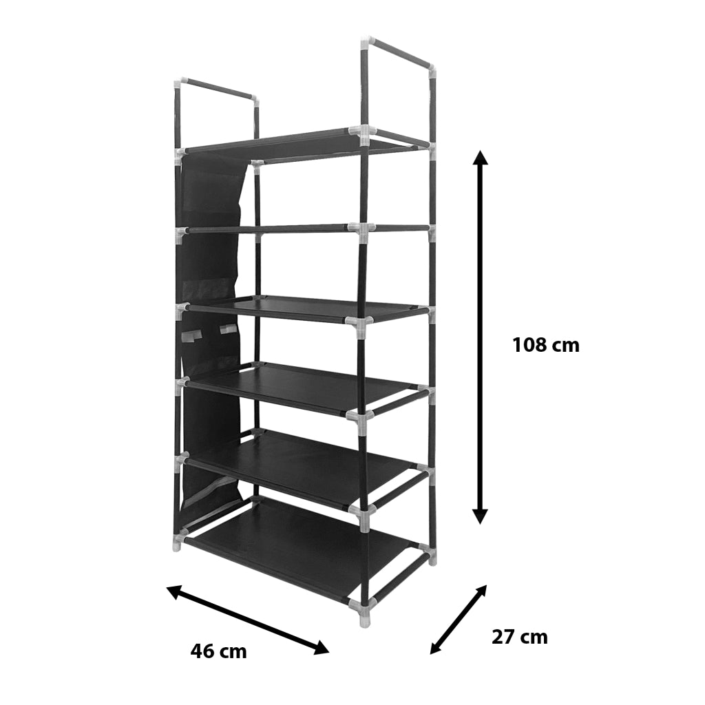Scarpiera componibile in metallo Nyana Home fino a 18 paia 108x46x27cm, 3 tasche laterali, 6 altezze Nero.