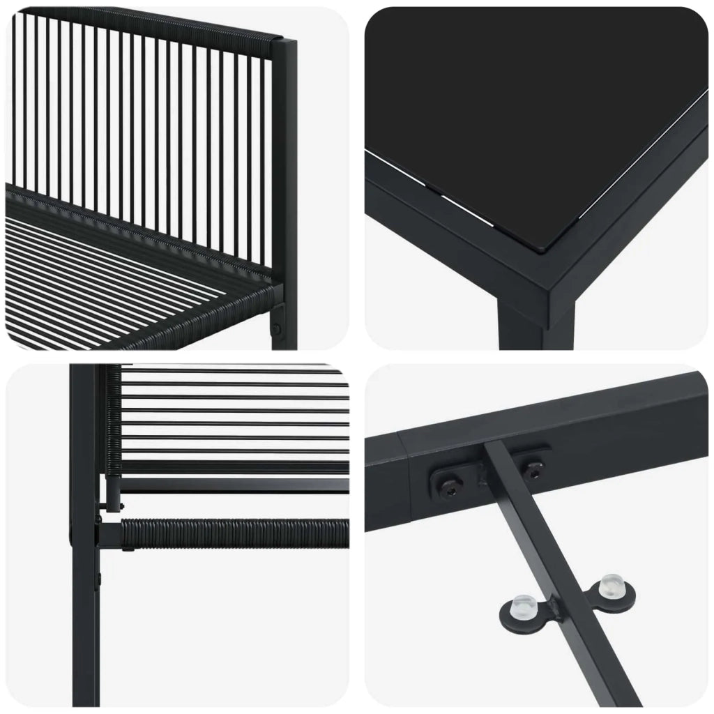 Set da Pranzo per Giardino 5 pcs Nero polyrattan