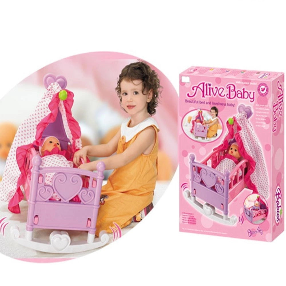 Trade Shop - Lettino Per Bambole Baldacchino Letto Culla Bambolotti Con Biancheria E Cuscino -