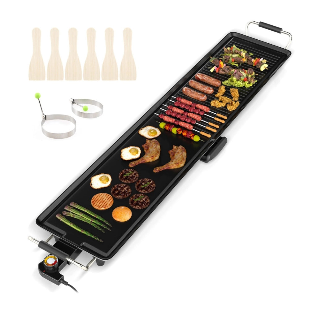 Griglia barbecue antiaderente da banco con temperatura regolabile per interni ed esterni-Griglia elettrica extra large 100cm Nero