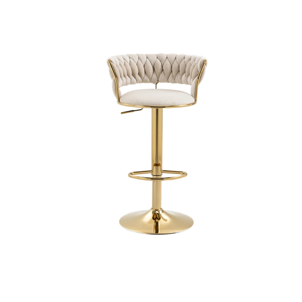 Set 2 sgabelli da bar girevoli 360° in velluto con altezza regolabile, seduta imbottita, base oro
