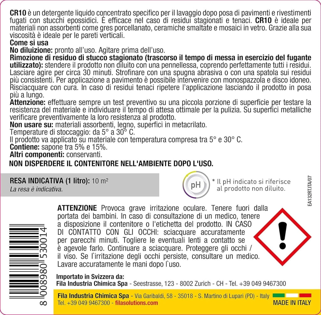 Fila Cr10 Lt.1 Pulitore Per Stucchi Epossidici