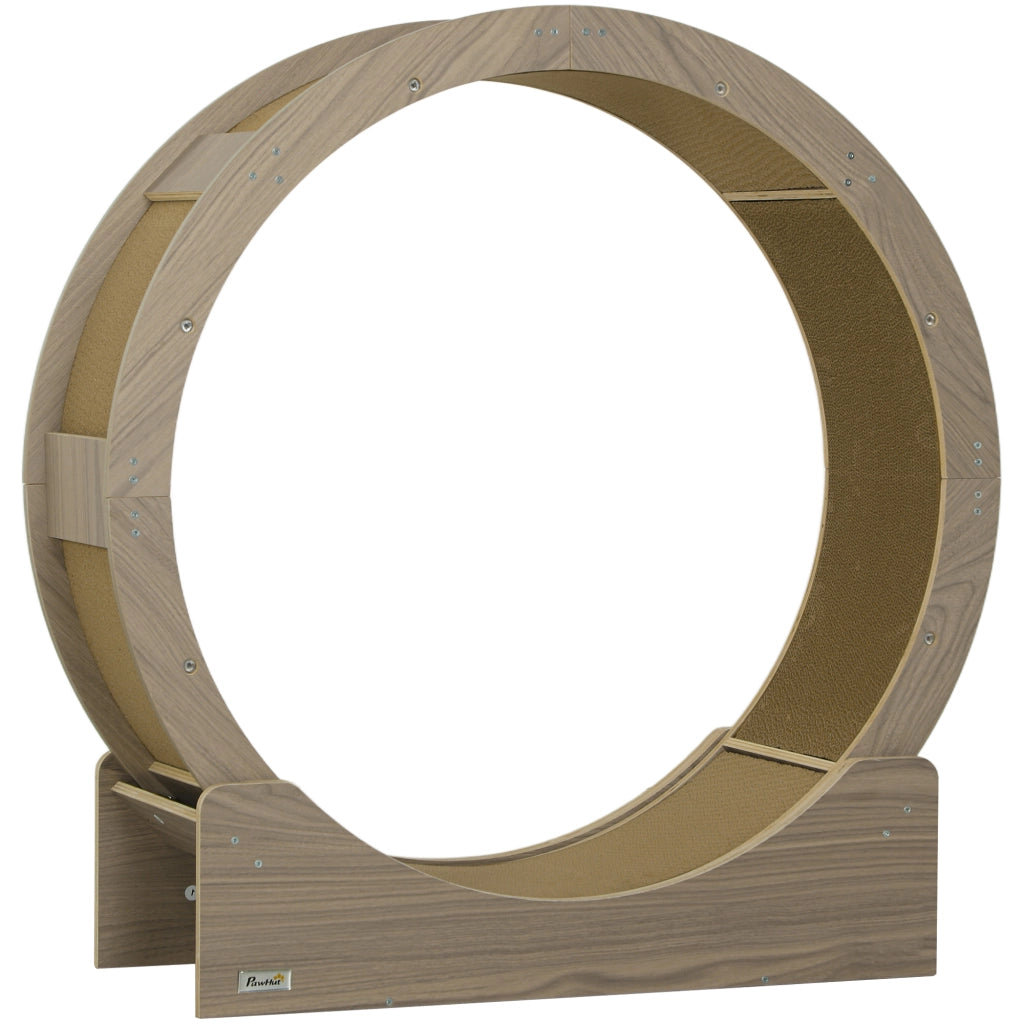Ruota per gatti 91 cm con freno, tappetino tiragraffi, legno colore noce