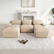 Divano Modulare a U in Velluto a Coste ¨C MINIMAL ¨C Beige, Braccioli Extra, Imbottito